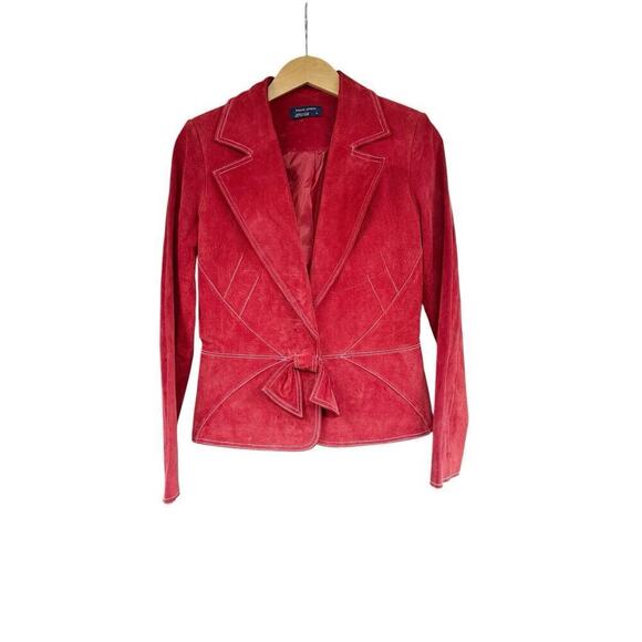 Vintage Boston Proper Y2K Style Red Leather Suede Blazer Womens Size 4 - Picture 1 of 9